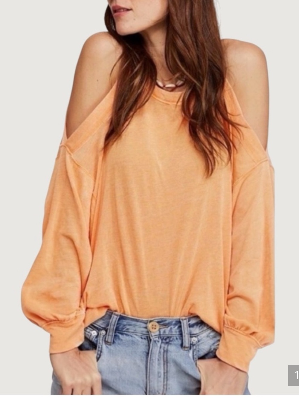 Free People We the Free Chill Out Orange Cold Shoulder Long Sleeve Top Size Med